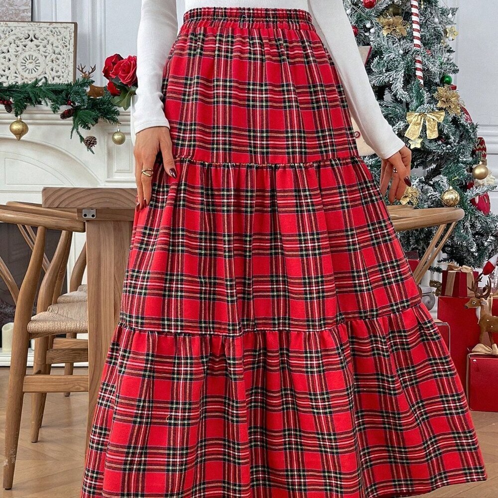 Multicolor Chic Women's Plaid Checkered Christmas Skirt - Picture 6 of 10